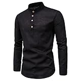 PRJN Herren Casual Langarm Henley Hemden Regular Fit Basic Einfarbig Button T Tops Herren Casual Slim Fit Roll Up Langarm Leinenhemd Freizeithemden Herren Freizeithemd Herbstmode Einfarbig H