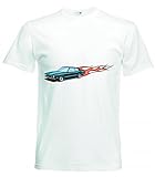 T-Shirt - Hotrod Türkis Mit Feuer Flammen America Amy Usa Auto Car Luxus Breitbau V8 V12 Motor Felge Tuning Mustang Cobra - Tshirt für Herren - D