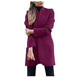 KIMODO Jacke Wollmantel Elegante Weibliche Langarm Damen Einfarbig Revers Langen Strickjacke Mäntel Schlanke Langen Oberbekleidung Herbst und Winter (C-Wein, M)