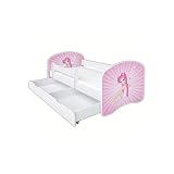 Clamaro 'Schlummerland' Kinderbett 80x160 (bis 150kg belastbar) mit Motiv, Rausfallschutz, Kantenschutz, Matratze, Lattenrost und Bettkasten auf Rollen | Jugendbett Weiß | Motiv: 19 F