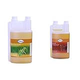 Makana Reiskeimöl für Tiere, raffiniert, 100% rein, 1000 ml Dosierflasche (1 x 1 l) & Leinöl für Tiere, kaltgepresst, 100% rein, 1000 ml Dosierflasche (1 x 1 l)