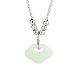 Natürliche Hetian Jade Harmonie-Schloss Sterling Silber Anhänger Halskette Auspicious Feng Shui Reichtum Spirituelle Heilung Amulett Chakra Gegen Böse Anhänger Glücksgeschenk Frauen Kinder,1