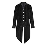 Julhold Herren Mantel Party Outwear Langarm Frack Stehkragen Smoking Jacke Gothic Gehrock Uniform Kostüm Trenchcoat Steampunk Graben Windbreaker Cosplay Kostüm(Schwarz,L)