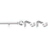 Amazon Basics Gardinenstange mit rundem Endstück, 180-360 cm, Nickel & Verstellbare Wandhalterung, 2er-Pack, Nick