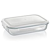 Grizzly XXL Glas Auflaufform mit Click-Verschluss-Deckel, 3600 ml, rechteckig, dicht, transportfähig, vielseitige Vorratsdose für Ofen und G
