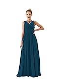 Atlxdres Damen Abendkleider Asymmetrisch Reich Taille Falten V-Ausschnitt Chiffon Bodenlänge Brautjungfernkleider 45 Farbe Anpassbar Tintenb