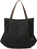 mimiliy Frauen Schulterhandtasche Einkaufstasche Leinwand Schwarz (Color : Black)