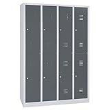 Schrank & Stuhl Spind – Metallspind mit 4 x 2 Abteilen in 195 x 117 x 50 cm, Schließfachschrank mit Zylinderschlössern, Lieferung komplett montiert, Grau/