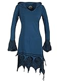 Vishes - Alternative Bekleidung - Zipfeliges Lagenlook Design Elfenkleid Zipfelkapuze Spitze Bedruckt türkis 42-44