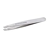 TWEEZERMAN Pinzette Mini Version mit Handgefeilter Abgeschrägter Spitze zum Augenbrauenzupfen, Edelstahl E