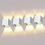 ledmo 4 Pack LED Wandleuchte Innen/Außen 12W Wandlampe Auf und ab Einstellbarer Lichtstrahl Wandlampen aussen led 2700-3000K Warmweiß Wandleuchten Innen IP65 wasserdichte Außenwandleuchte Weiß