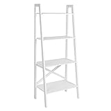 VASAGLE Standregal, Leiterregal mit 4 Ebenen, Bücherregal, Anstellregal, für Wohnzimmer, Schlafzimmer, Küche, Büro, mattweiß LLS200W01