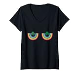 Damen Irish Rainbow Kleeblatt Brüste St. Patricks Saint Paddys lustig T-Shirt mit V
