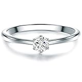 Tresor 1934 Damen-Solitärring Sterling Silber Zirkonia weiß im Brillantschliff - Verlobungsring Vorsteckring Trauring Silberring mit S