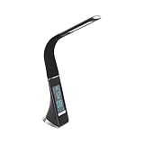 EGLO LED Tischlampe Cognoli, Tischleuchte mit Touch, neutralweiß, dimmbar, Info-Display, Wecker, Schreibtischlampe aus Kunststoff, Bürolampe in Schw