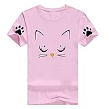 TWIFER Damen Kurze Ärme T Shirt Mädchen Tee Sommer Beiläufiger Oansatz Katzendruck Oberseiten Shirts B