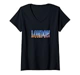 Damen London England Souvenir Riesenrad Nachthimmel T-Shirt mit V