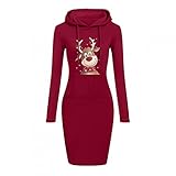 Weihnachtskleid Damen Rot Weihnachtspullover Langarm Party Kleider Weihnachts Kostüm Langarmshirt Sexy Schlank Kapuzenpullover Hoodie Kleid Weihnachten Blusenkleider Herrlich Winterkleid Strickk