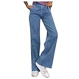 Xmiral Damen Gerade Jeans Mit Weitem Bein Hose Mit Hoher Taille Einfarbig Denim Hosen (Blau, S)