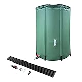 Tebinzi Faltbare Regentonne 225Liter aus Kunststoff in Grün,Regensammler Mit Wasserhahn und Deckel mit Sicherheitsverschluss,sehr robustem Monoblock Stand,Regenwassertonne,Regenwassertank G