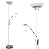 LED Stehlampe Biot, dimmbarer Deckenfluter aus Metall in Nickel-matt, 18 u. 5 Watt, 2070 Lumen (insgesamt), Lichtfarbe 3000 Kelvin (warmweiß), Standleuchte mit Dimmer u. verstellbarem L