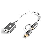 CableCreation Micro USB und USB C Adapter Kabel 2-in-1 Micro USB-B Stecker + Typ-C Stecker zu USB Buchse Adapterkabel, 18cm kurzes OTG Kabel für Pixel XL 2, Galaxy S9, S9+ usw. 0.6FT/G