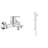 GROHE BauEdge | Badarmatur - Einhand-Wannenbatterie, mit Temperaturbegrenzer & Keramikkartusche & Tempesta 100 |Brause- & Duschsystem - Brausestangenset, inkl. Handbrause, Brausestange 2 S