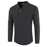 Sommer und Herbst V-Ausschnitt Baumwolle und Leinen Langarm-T-Shirt Herren Leinen locker Übergrößen-Bodenhemd EIN-Knopf-Langarm-T-Shirt Casual Slim Fit Basic Henley Shirt Langarm Fashion T-S