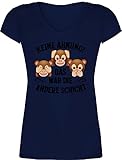 Sprüche Statement mit Spruch - Keine Ahnung das war die andere Schicht Affen schwarz - XL - Dunkelblau - t-Shirt Damen mit AFFE - XO1525 - Damen T-Shirt mit V