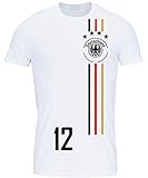 myfashionist T-Shirt Fußball Trikot WM/EM Deutschland Trikot mit Streifen in Verschiedene Grössen für Jungen Mädchen und Erwachsene mit Wunschname UND Wunschnummer (Weiß D12, M)