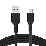 Belkin BoostCharge Flex Silikon-USB-C/USB-A-Kabel (1 m), USB-IF-zertifiziertes USB-C-Ladekabel für iPad Pro, Galaxy S21, Ultra, Plus, Note 20, Pixel und andere Geräte – Schw