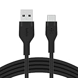 Belkin BoostCharge Flex Silikon-USB-C/USB-A-Kabel (1 m), USB-IF-zertifiziertes USB-C-Ladekabel für iPad Pro, Galaxy S21, Ultra, Plus, Note 20, Pixel und andere Geräte – Schw