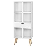 EUGAD 0010SHG Bücherregal Bücherschrank Raumteiler Aktenregal Aufbewahrungregal Standregal mit Schublade, mit Fußbeine, 6 Fächer, 50x29,5x120cm, Weiß