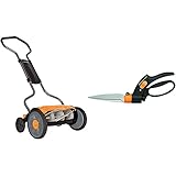 Fiskars Spindelmäher, Rasenmäher mit berührungslosem Schneidesystem, Schnittbreite: 43 cm, StaySharp Plus, Schwarz/Orange/Silber, 1015649 & Rasenkantenschere, Länge: 32 cm, Schwarz/Orang