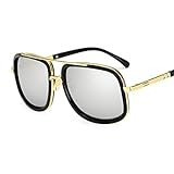 PPLAX Klassische übergroße Sonnenbrille Herren Vintage Marke Design Quadratische Fahrer Sonnenbrille Männliche Retro Shades Eyewear (Lenses Color : Gold Silver)