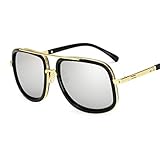 PPLAX Klassische übergroße Sonnenbrille Herren Vintage Marke Design Quadratische Fahrer Sonnenbrille Männliche Retro Shades Eyewear (Lenses Color : Gold Silver)