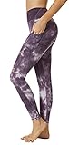 Sugar Pocket Damen Yoga-Leggings, Laufhose, Workout-Leggings, Bauchkontrolle, mit Seitentasche, Violette Batikfärbung., L