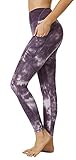 Sugar Pocket Damen Yoga-Leggings, Laufhose, Workout-Leggings, Bauchkontrolle, mit Seitentasche, Violette Batikfärbung., L