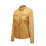 GFGHH Damen Kunstlederjacke Jacke Tailliert Taille Biker Style Motorradjacke Bikerjacke Übergangsjacke Ladies Oberbekleidung Frauen PU Lederjacke Leather Jacket Fashion Retro Winddicht Warm Verdick
