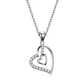 Sangrl Damen Halskette 925 Sterling Silber Herz-zu-Herz-Anhänger Herzförmige Zirkon-Doppelherzk