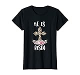 Damen He Is Risen Cute Roses Flower Leopard Christian Cross T-S