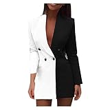 Deloito Damen Mode einfach Trenchcoat Bürodame Revers Anzug Mantel Langärm lige Jacke Knopf-Mantel (Weiß, XXL)