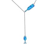 Weinflasche Bierschale Y-Kette 925 Sterling Silver Weinglas und Weinflaschen Kette Schmuck Geschenk für Weintrinker (Blau weinglas und weinflaschen kette)