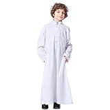 MELKEVDY Islamischer arabischer Junge Muslimische Kleidung Jubba Thobe Kaftan Nahen Osten Traditionelles Dubai Arabisch Türkisch Dishdasha Weiß 160