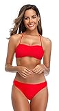 SHEKINI Damen Bikini Set Rückenfrei Bandeau Verstellbarer Neckholder Zweiteiliger Badeanzug für Frauen Triangel Niedrige Taille Gedruckt Bikinihose Bademode (M, Rot S)