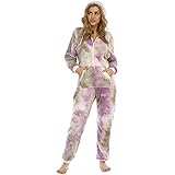 BIKETAFUWY Weihnachts Schlafanzug Weihnachten Pyjama Damen Schlafanzüge Langarm Jumpsuit Overall Onesie Winter Nachthemd Nachtwäsche Hausanzug Weihnachtspyj