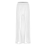 dPois Damen Transparente Strandhose Beinhosen Bikini Cover up Badeanzug Vertuschen Weites Bein Lose Fit Sommer Weiß XX-Larg