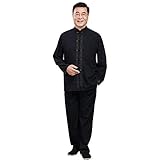 G-LIKE Herren Frühling Herbst Anzug - Traditionelle Chinesische Bestickte Kleidung Kampfkunst Tai Chi Kung Fu Trainingsanzug Langarm Jacke Hose Uniform für Männer – Baumwolle Leinen (Schwarz, L)