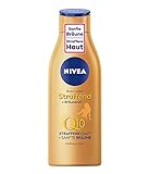 NIVEA Body Lotion Straffend + Bräunend Q10 (200 ml), Pflege für eine sanfte Bräune mit frischem Sommerduft, straffende Anti-Age Hautpflege mit Q10