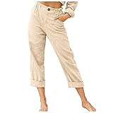 Lomelomme Leinenhose Dame Freizeithose Sommer Lang Sporthose Locker High Waist Sommerhose Einfarbige Elastische Bequeme Beinhosen Pluderhose Haremshose Hippie Hose Baggy Hosen mit T